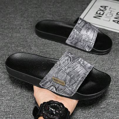 1 Pair Men's Casual Slip-On Slippers, 2026 Spring New Arrival, Non-Slip Fashion Beach Sandals, Lightweight Comfortable Breathable Striped Open Toe Slides, Suitable For Indoor And Outdoor Wear
