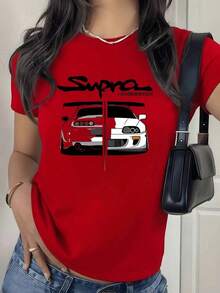 100% Cotton. Japanese Sports Car, A Symbol Of Speed And Passion, With Artistic Lettering And Visual Balance Expressing Strength And Determination. Women's T-Shirt, 100% Cotton, Comfortable And Modern. Women's Simple Solid Color T-Shirt, Loose And Slim Fit Casual Short Sleeve - 紅色的 - 查看 11