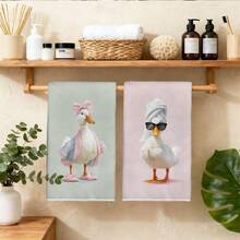 2pcs Funny Posh Duck Pattern Kitchen Towels, 40*60cm Soft Microfiber Material, Suitable For Home, Kitchen, Restaurant, Outdoor Camping, Tabletop Cleaning, Dish Drying, Gifts - Multicolor - View 7
