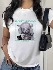 100% Cotton. Futuristic Android Figure With Metallic Details Symbolizing The Union Between Humanity And Modern Technology. Women's T-Shirt, 100% Soft And Comfortable Cotton For A Contemporary Urban Look. Women's Simple Solid Color T-Shirt, Loose And Slim Fit Casual Short Sleeve - 白色的 - 查看 11