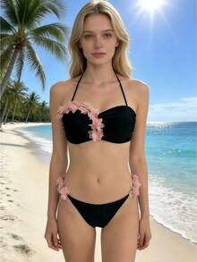 Women's Sexy Red Bikini Swimsuit 2026, Strapless Bandeau Design - Two Piece Beach Set - 拼色 - 查看 1