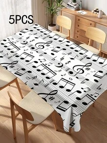 1 pieza Mantel con estampado de notas musicales, mantel rectangular/redondo moderno de poliéster impermeable, impresión digital adecuada para sala de estar, mesa de comedor al aire libre, mesa redonda pequeña - Multicolor - Ver 14