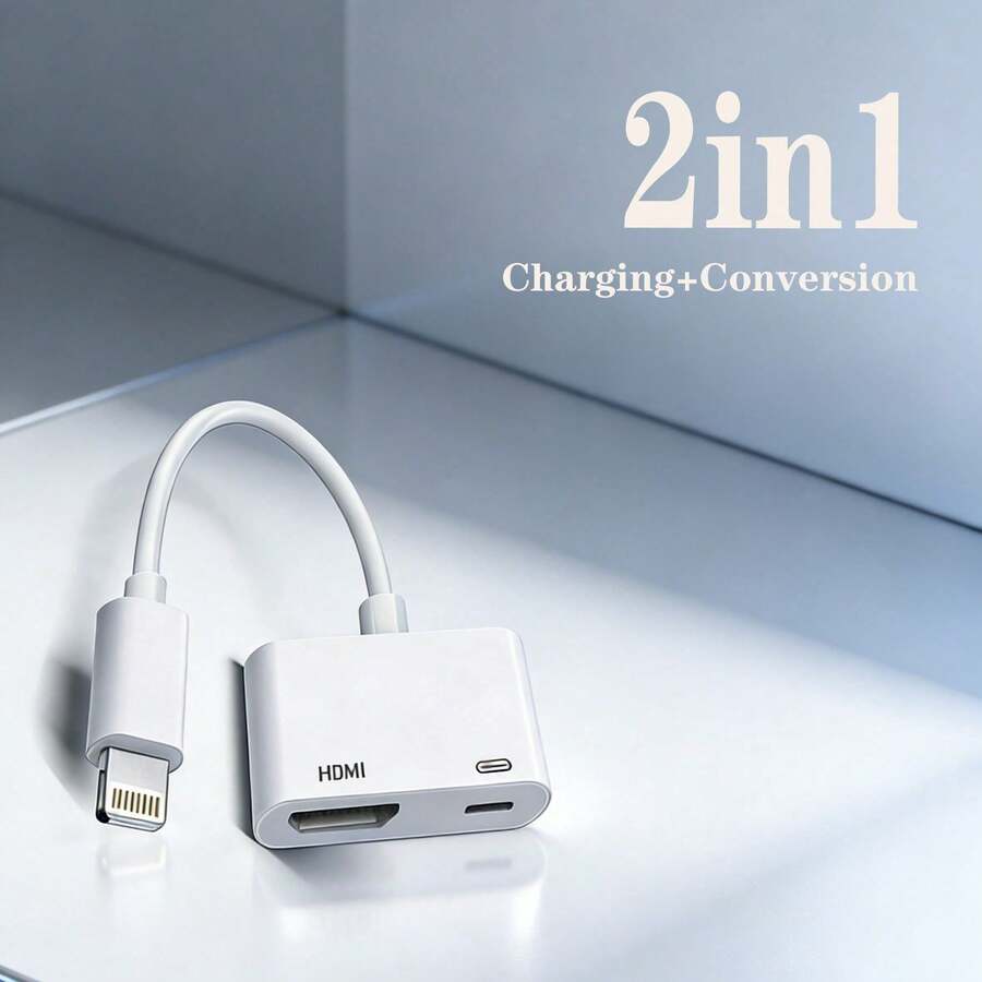 1 pieza Conector de sincronización de audio y video, adaptador convertidor de pantalla de alta definición para computadora, TV y monitor, compatible con plug and play para iPhone 14 Pro Max/14 Pro/14 Plus/14/13/12/11, compatible con, serie, convertidor portátil - Blanco - Ver 1