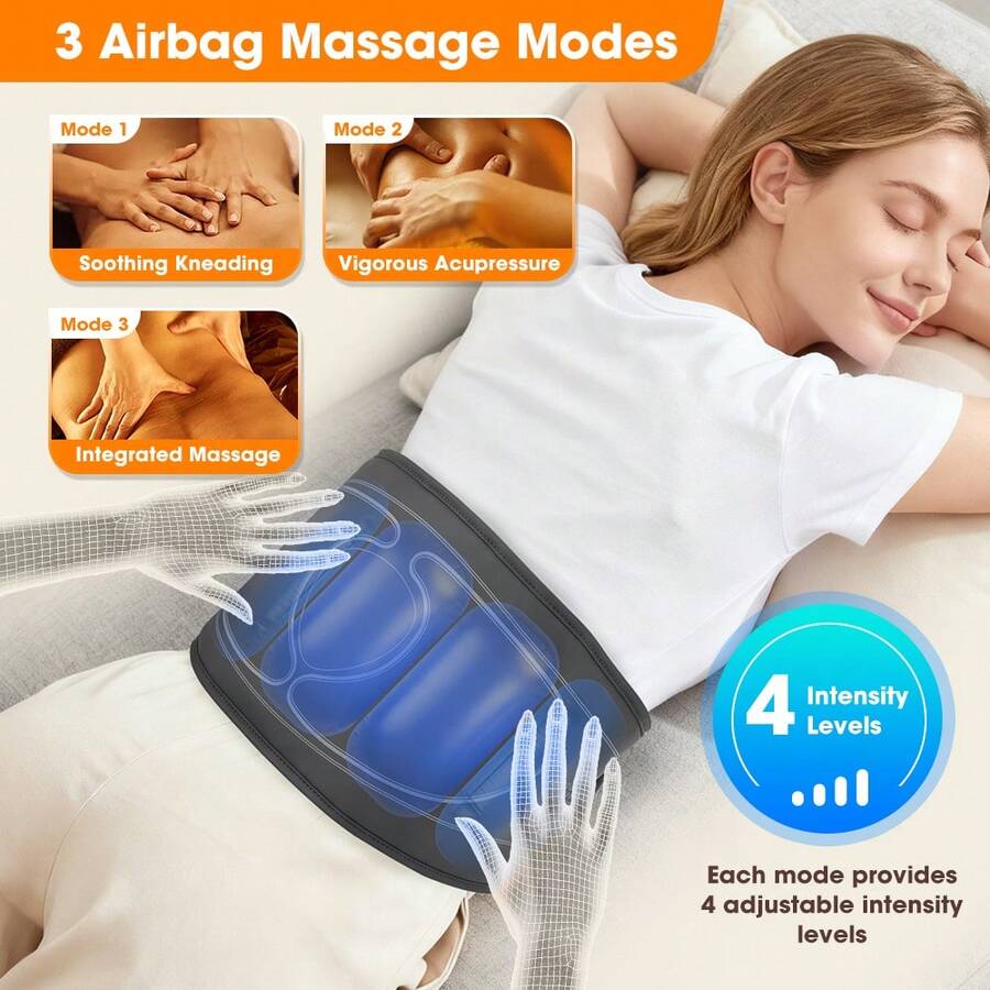 Hailicare Air Compression Waist Massage Belt, 3 Massage Modes And 4 Heating Levels, Adjustable Heating Massage Pack For Home Relaxation