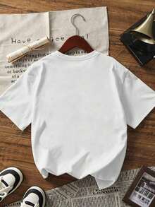 Women's Casual T-Shirt With Simple And Versatile Design, Black, Round Neck And Short Sleeve, With Witch And Bat Print In Cotton Knit Fabric - White - View 3