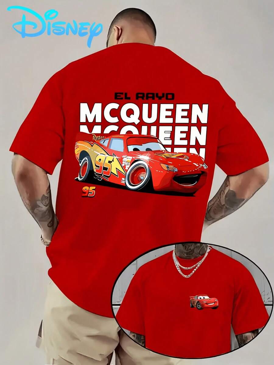 (Disney Licensed)Disney PixarCars Lightning McQueen "El Rayo McQueen" Graphic Tee Men's Oversized Crew Neck Short Sleeve T-Shirt, Casual Streetwear With Race Car Print, Retro Racing Aesthetic Loose Fit Casual Top, Mens Clothes, Men, Ropa De Hombre, Summer Clothes, Men Shirts, Graphic Tees, Disney Outfits Men, Graphic Tees, Camisetas Para Hombre, Camisas Para Hombre, Summer Outfits For Men, Father's Day Gift, Perfect Gift For Family And Friends, Which Are Necessary For Birthday Parties, Disney Shirts, Mens Clothes, Summer Clothes, Officially Licensed Disney T-Shirts, Disney Men's And Women's Spring/Summer Fashion Casual Short-Sleeve T-Shirts - Đỏ - Xem 1