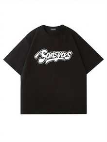 Camiseta Estampada para Mujer - Camiseta Casual Negra de Manga Corta y Cuello Redondo con Gráfico Cursivo Gangsta, Corte Relajado para Todas las Estaciones, Perfecta para el Uso Diario y Atuendos de Vacaciones (Lavable aáquina). - Negro - Ver 6