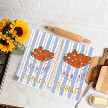 2pcs Tomato Graphic Kitchen Towels, Rectangular Super Soft Microfiber Kitchen Towels, Dish Cloths, Cleaning Rags, Hand Towels, Cooking Baking Tea Towels, Kitchen Decor, Housewarming Gift, Birthday Gift, Bathroom Cleaning Wipes, Decorative Towels - Multicolor - View 7