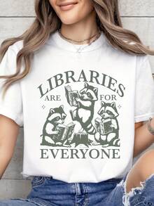 Camiseta Estampada Premium de Verano para Mujer: La Biblioteca Pertenece a Todos. Leo Libros Prohibidos Apoya las Bibliotecas Públicas. Camiseta con Estampado de Letras Democráticas Socialistas. Top Casual de Manga Corta y Cuello Redondo para Verano y Primavera. Ropa de Mujer. - Blanco - Ver 1
