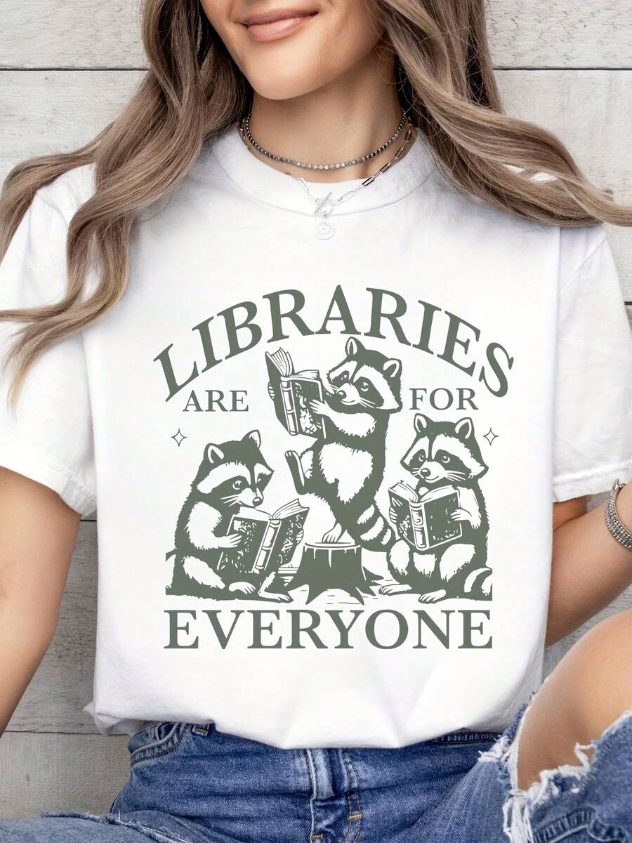Camiseta Estampada Premium de Verano para Mujer: La Biblioteca Pertenece a Todos. Leo Libros Prohibidos Apoya las Bibliotecas Públicas. Camiseta con Estampado de Letras Democráticas Socialistas. Top Casual de Manga Corta y Cuello Redondo para Verano y Primavera. Ropa de Mujer. - Blanco - Ver 1