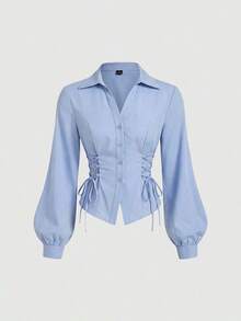 MOD Blusa blanca elegante con mangas de farol y cintura anudada, simple y versátil para el trabajo y el transporte, blusas elegantes para mujeres, camisa con lazo, blusa blanca con lazo delantero, blusas blancas elegantes, camisas y blusas, camisa con lazo, vintage, retro, estilo de dinero antiguo, blusas casuales para mujeres, blusas elegantes para mujeres, blusas de trabajo para mujeres, blusa ajustada, estilo baddie, vestido de San Valentín para mujeres, mujeres de primavera, vestido de San Valentín para mujeres, mujeres de primavera, vacaciones de verano, blusas para mujeres de fiesta - Azul - Ver 1