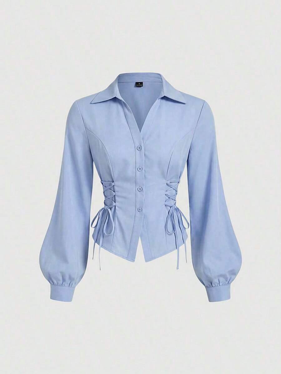MOD Blusa blanca elegante con mangas de farol y cintura anudada, simple y versátil para el trabajo y el transporte, blusas elegantes para mujeres, camisa con lazo, blusa blanca con lazo delantero, blusas blancas elegantes, camisas y blusas, camisa con lazo, vintage, retro, estilo de dinero antiguo, blusas casuales para mujeres, blusas elegantes para mujeres, blusas de trabajo para mujeres, blusa ajustada, estilo baddie, vestido de San Valentín para mujeres, mujeres de primavera, vestido de San Valentín para mujeres, mujeres de primavera, vacaciones de verano, blusas para mujeres de fiesta - Azul - Ver 1