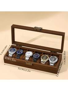 Hộp trưng bày đồng hồ vân gỗ óc chó mới, có các kiểu 3/5/6/10/12 ngăn với nắp kính, hộp đựng đồng hồ và vòng tay dung tích lớn, hộp trưng bày tại nhà và văn phòng, quà tặng ngày lễ. - màu nâu - Xem 9