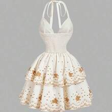 MOD Vestido mini con estampado floral, escote halter y volantes, para vacaciones - Albaricoque - Ver 7