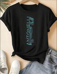 Cotton Graphic T-Shirt, Plus Sizes, Kimi Antonelli T-Shirt, F1 Merch, F1 Sweater, Shirt, F1 Kimi Antonelli Gift, T-Shirt, Y2K, Men's Oversized T-Shirt, Summer Tops, Women's Casual Printed T-Shirt, Short Sleeve And Round Neck, Local Urban Fashion Spring/Summer. - 黑色 - 查看 6