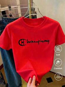 A Round Neck, Short-Sleeved T-Shirt From A Fashionable Clothing Line, Made In Mexico For The Spring/Summer 2025 Season. Featuring A Cartoon Print, It's A Couple's Model, Suitable For Wearing Both Inside And Out, Ideal For The Office And Casual Style, Designed For Men And Women, Sold Individually. - 紅色的 - 查看 1