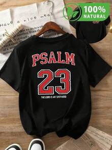 100% Algodón Premium 180g : Camiseta negra con estampado religioso Salmo 23 de estilo deportivo moderno hecha de algodón suave ideal para cualquier ocasión y perfecta para tus looks casuales destaca con este diseño único y atemporal únete a la  inspiracional en México y lleva tu fe contigo a todas partes ahora. Ropa de Moda Casual Suave y Transpirable para Diario - Negro - Ver 6