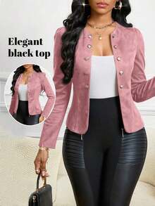 Lady Chaqueta abierta con detalles de botones en ante negro para otoño/invierno - Rosa - Ver 1