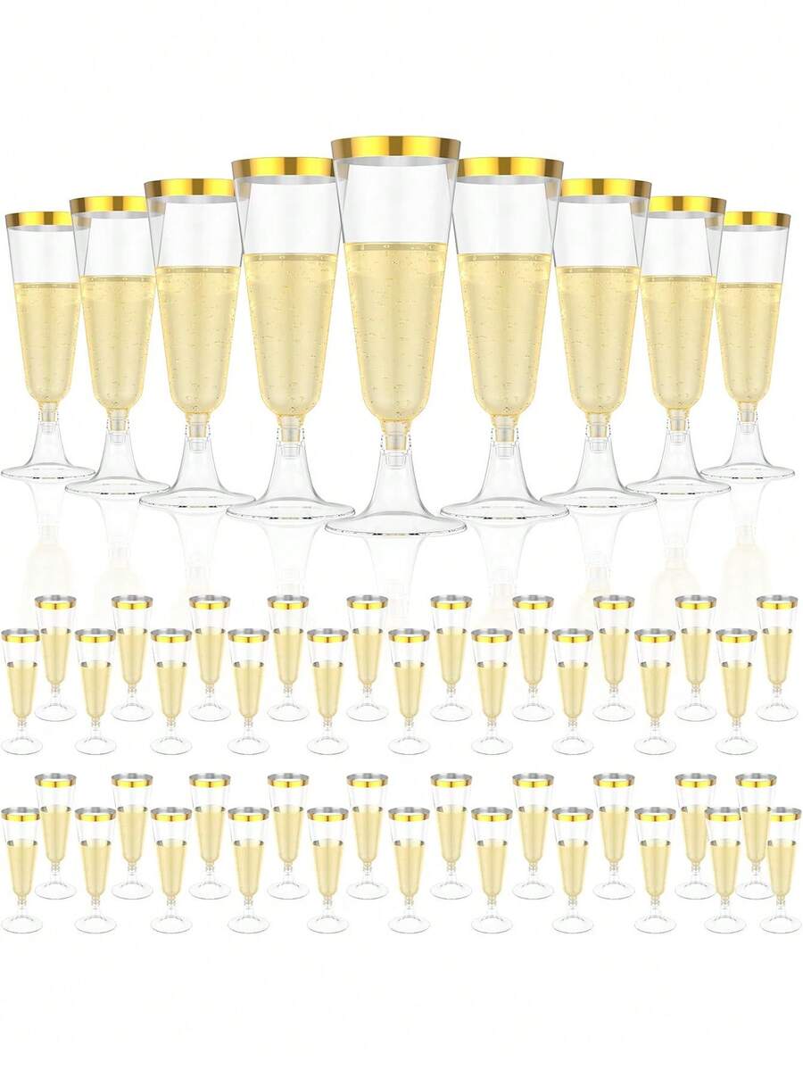Bộ 10/20/25/30/50/100 chiếc ly champagne tái sử dụng chất lượng cao, phù hợp cho mọi loại tiệc như tiệc tùng, đám cưới, sinh nhật, ngày lễ Tình nhân, ngày của Mẹ, v.v. (Ly champagne, ly tiệc, ly sinh nhật) - Xem 1