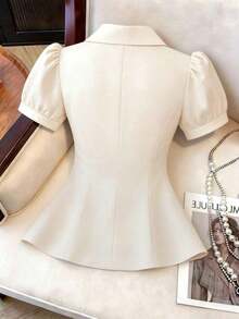 CURVE Blusa de manga de pétalo con lazo decorativo, casual/para el trabajo, talla grande de verano - Albaricoque - Ver 2