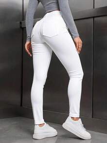 Jeans pitillo de talle alto y rotos - Blanco - Ver 2
