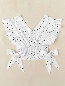 Top de lunares con nudo fruncido ribete fruncido - Blanco 2 - Ver 5