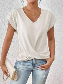 Frenchy Blusa Solida Con Mangas De Plumaje Y Tuerza En La Manga, Ideal Para La Primavera - Blanco - Ver 4