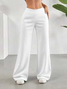 Pantalones anchos de unicolor blanco versátiles y casuales de primavera - Blanco - Ver 4