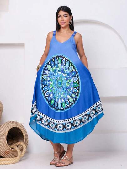 Vestido trapézio indiano estampado
