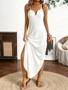 Vestido Maxi de Tirantes Finos con Rayas Verticales Multicolor para Mujer BDSHJKa - Blanco - Ver 5