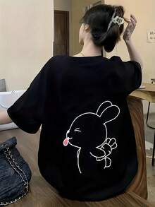 Plus Size, Special For Japan And Korea: Women's Plus Size Short Sleeve T-Shirt, New Spring/Summer Style, Korean Style Loose Fit, Solid Color, Versatile And Simple Top, Fashionable And Everyday Women's Top, Solid Color T-Shirt For Women - 黑色 - 查看 7