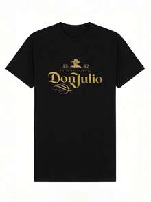 Women's Soft And Casual Short-Sleeved T-Shirt With A Round Neck, Featuring A Retro Print With The Don Julio Tequila Brand Logo In Gold. White. - 黑色 - 查看 4