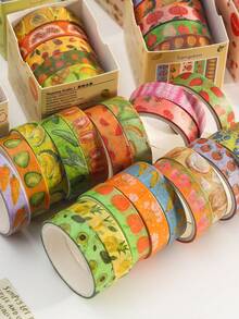 Set de 5 rollos/caja de cinta washi deliciosa con temática de frutas, diseños de estampados de diferentes frutas, cinta decorativa adecuada para hacer diarios DIY, scrapbooks, tarjetas y decoración de cajas de regalo - Multicolor - Ver 11