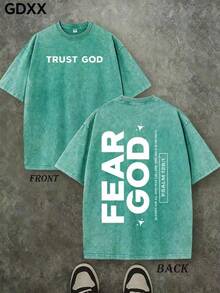 Jesus Tee God Has A Plan Graphic Tee Double-Sided Print Washed T-Shirt Holiday Gifts Y2K Men's Graphic Tees, 230G Cotton T - Shirts,100% Pure Cotton - 軍綠色3 - 查看 1