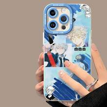Artista de anime de cabello blanco en un collage azulfunda de teléfono Fundas compatibles con ,Apple,VIVO,OPPO,,, y Honor.Fabricadas en silicona TPU,ofrecen protección contra golpes y caídas. - Blanco - Ver 4