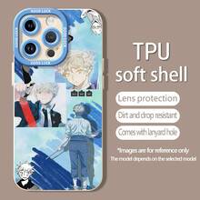 Artista de anime de cabello blanco en un collage azulfunda de teléfono Fundas compatibles con ,Apple,VIVO,OPPO,,, y Honor.Fabricadas en silicona TPU,ofrecen protección contra golpes y caídas. - Blanco - Ver 5