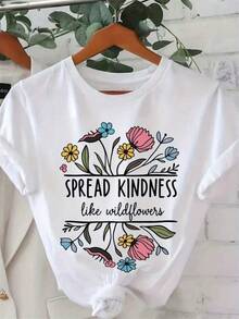 Camiseta unisex de manga corta, MujerDifusiónAmabilidadMe gustaFlores silvestresCamisetaLindoCortoMangaTripulaciónCuelloBlancoSuperiorConInspiradorMensajeYImprimir,SuaveTranspirableRelajadoAjusteCamisetaParaVerano,DiarioDesgaste,Playeras de vacacioneshombre, , , Dazymujer,romwehombres, bohochic,maestrasregalos,camisetaparaconjuntos de mujercon curvasparamu,y2k, - Blanco - Ver 6