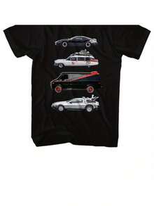 Men's T-Shirt - Vintage T-Shirt With KITT And Ghost Car Print, Crew Neck And Short Sleeves, Regular Fit, Breathable And Comfortable, Designed In A Nostalgic Urban Style, Machine Washable, Suitable For Casual Wear In All Seasons, Retro T-Shirt - 黑暗的 - 查看 1