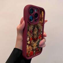 La funda para teléfono con diseño de collage de la Virgen María en rojo oscuro y dorado es compatible con Samsung, Apple, VIVO, OPPO, , Transsion, ,  y Honor. Fabricada en silicona TPU, ofrece protección contra golpes y caídas. - Burdeos - Ver 3