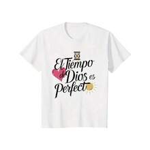 Women'S Casual T-Shirt With Inspirational Spanish Quote "El Tiempo De Dios Es Perfecto" - Round Neck, Short Sleeve, Breathable &Amp; Comfortable For Spring/Summer, Loose Fit, Perfect For Daily Wear Or Summer Parties - White - View 1