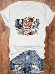 Women's Casual Crew Neck Sweater With 250th Anniversary USA Graphic Design, Soft And Comfortable - White - View 6