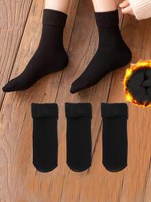 1/2/3/6 pares de calcetines de unicolor de felpa - Calcetines gruesos y transpirables - Calcetines y medias altas para mujer - Multicolor - Ver 5