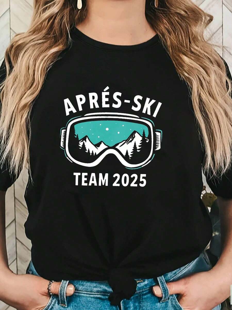 Women's Modern, Casual Camisole, Perfect For Parties And Lounging At Home, 100% Cotton, Loose Fit. Apres - Ski Team 2026: Snow Fun And Gatherings, Short Sleeve Crew Neck Casual Top For Summer & Spring, Women's Clothing - 黑色 - 查看 1
