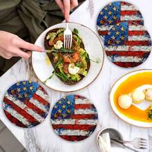 Posavasos redondo de PET con diseño patriótico de personas y bandera estadounidense - Resistente, lavable a mano, con águila, bandera, diseño 2D, perfecto para decoración de restaurante y cocina, decoración de mesa de cocina y comedor | Diseño de estilo patriótico | Posavasos resistente, decoración de águila, 4 de julio, 250 aniversario de la independencia de Estados Unidos - Multicolor B - Ver 3