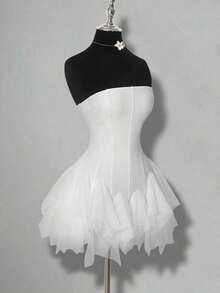 ICON Vestido mini de mujer con parches de malla blanca y ballenas - Blanco - Ver 8
