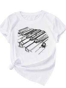 Women's Loose-Fitting T-Shirt With A Round Neck And Exquisite Print. Soft And Breathable Fabric, Comfortable To Wear, And Short Sleeves. Casual And Relaxed Fit, Versatile Style. Made From High-Quality 100% Pure Cotton (200 G). - 白色 - 查看 9