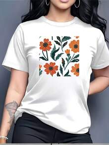 Camiseta de Mujer con Estampado Floral de Verano - Perfecta para Escapadas Vacacionales y Barbacoas Familiares. Top cómodo y versátil de manga corta. - Blanco - Ver 7