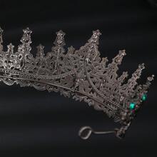 1件哥德風黑色皇冠，復古暗黑美學黑綠水鑽皇冠，萬聖節頭飾，Coronas，Tiara - 黑綠 - 查看 6