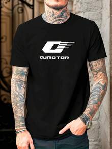 Men's Casual Summer Short Sleeve Crew Neck T-Shirt With QJmotor Logo - 黑色 - 查看 6