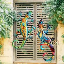 Conjunto de 2 peças de decoração de parede em acrílico com lagartos e vibrantes padrões florais feitos à mão - Ideal para decoração de casa, pátio, varanda e jardim. - A - Ver 7